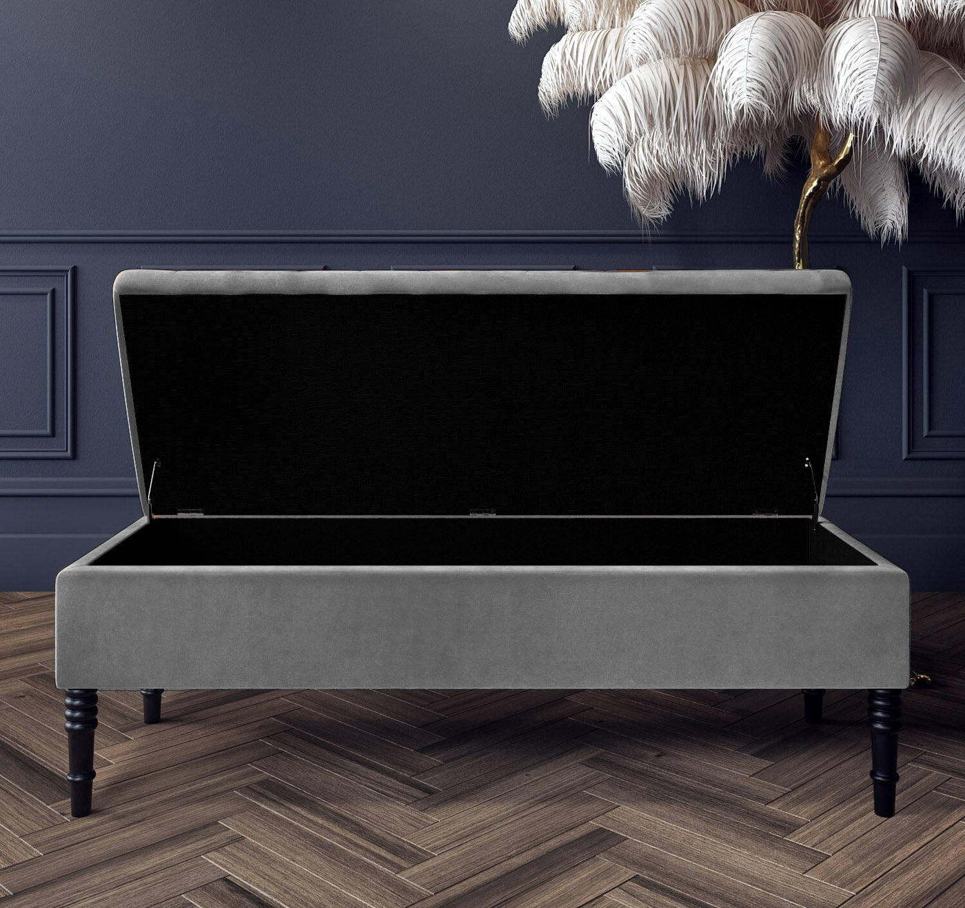 Safar Plain Upholstered Velvet Bench with Storage