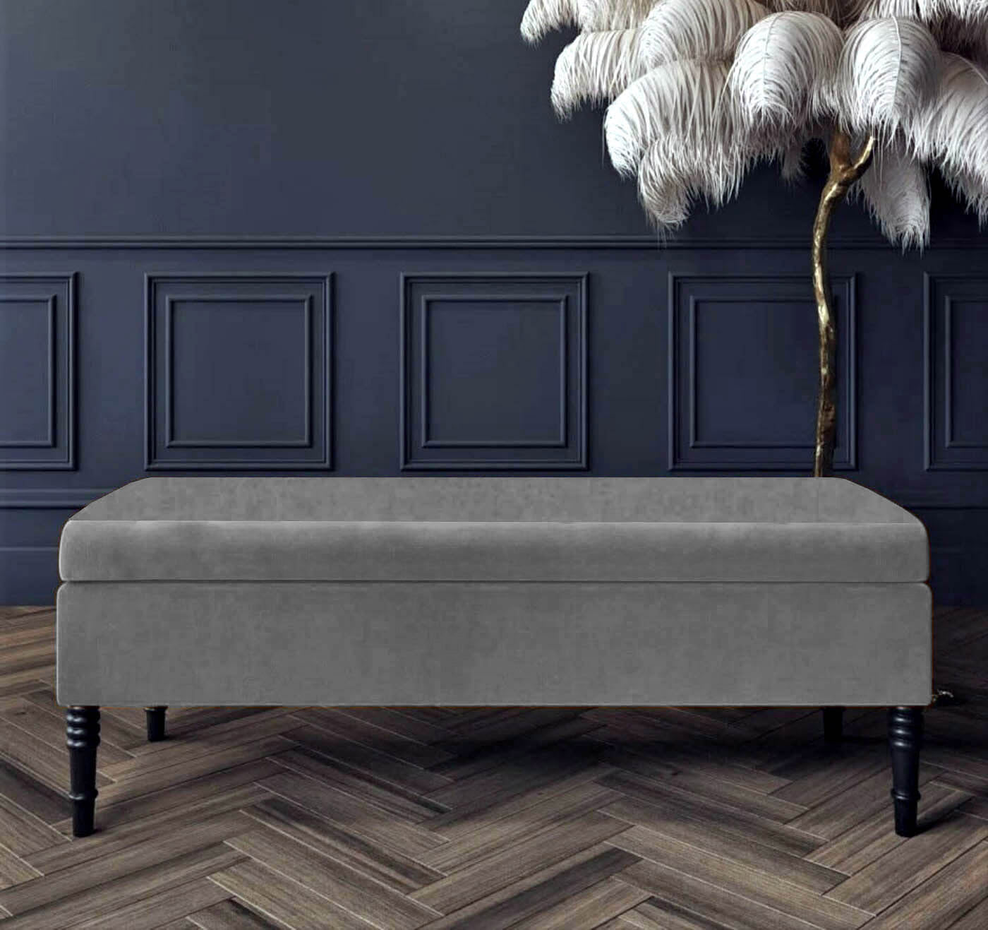 Safar Plain Upholstered Velvet Bench with Storage