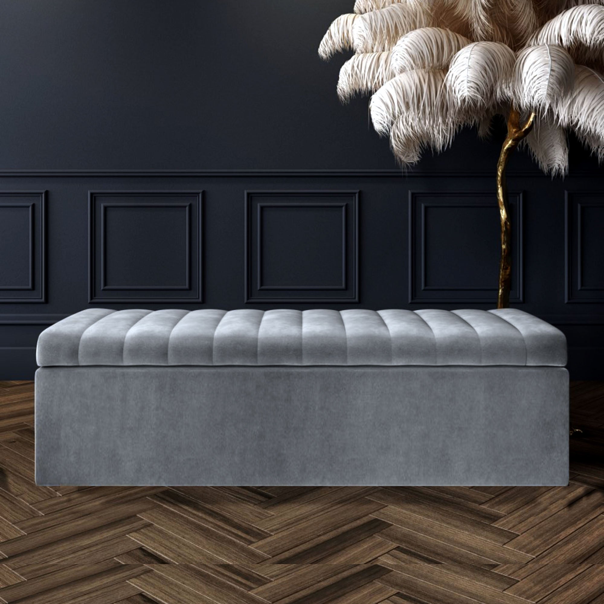 Grey store velour ottoman