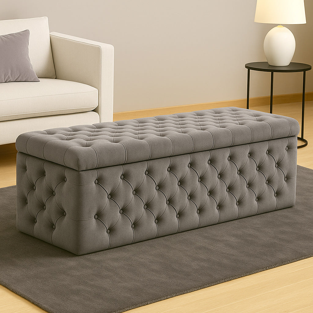 Lux Velvet Upholstered Chesterfield Storage Ottoman Box