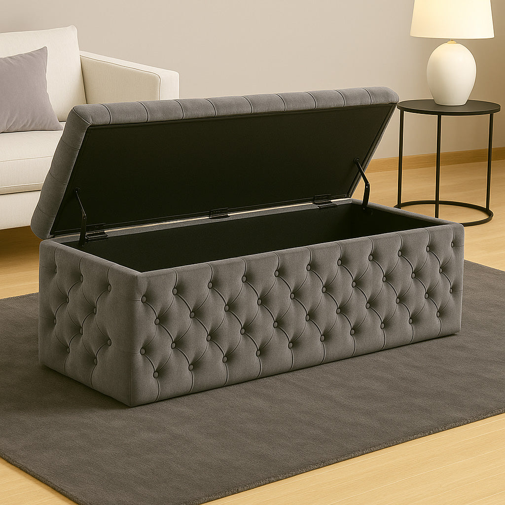 Lux Velvet Upholstered Chesterfield Storage Ottoman Box