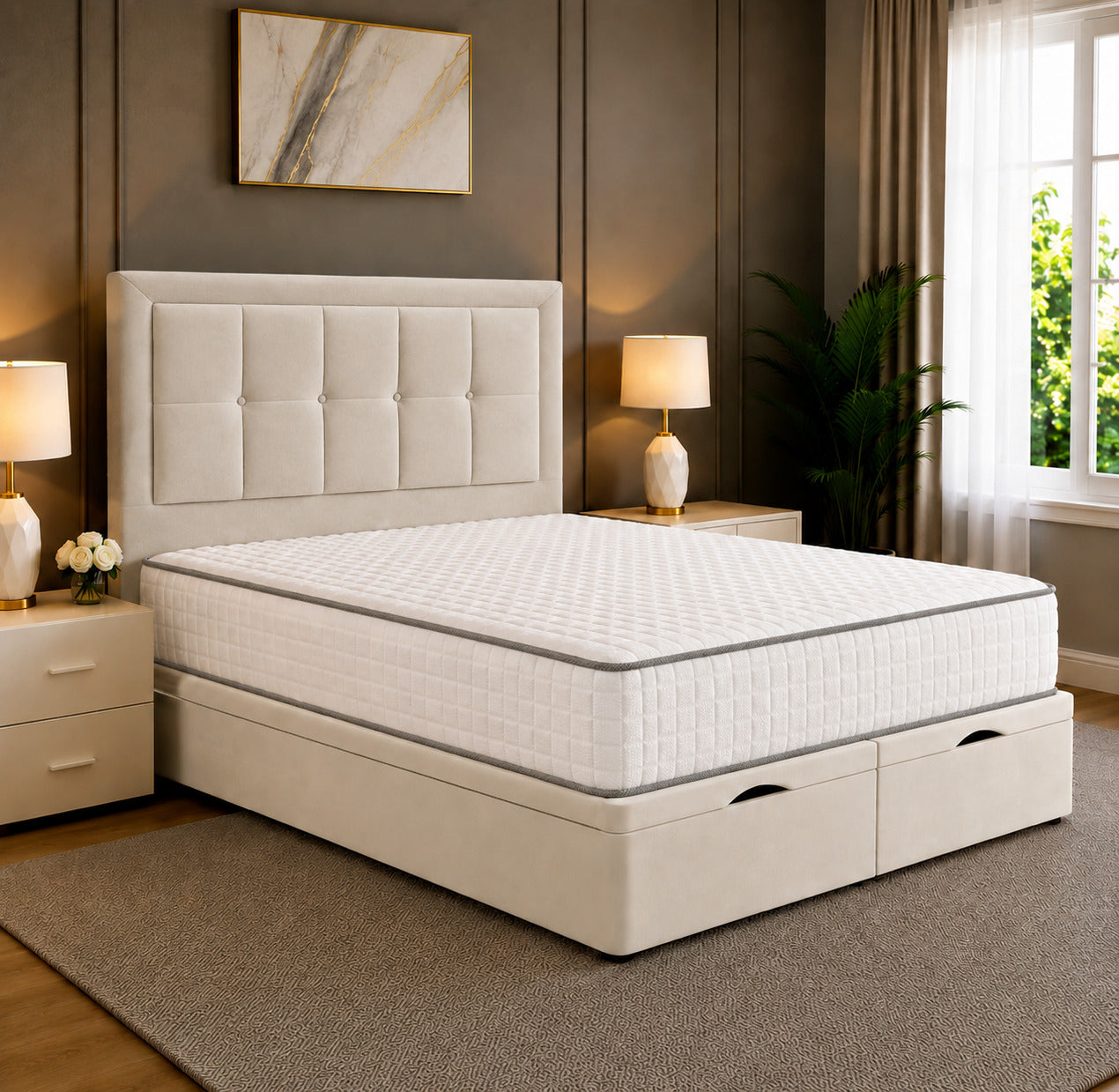 Linea Cubed Tufted Divan Storage Ottoman Bed Frame