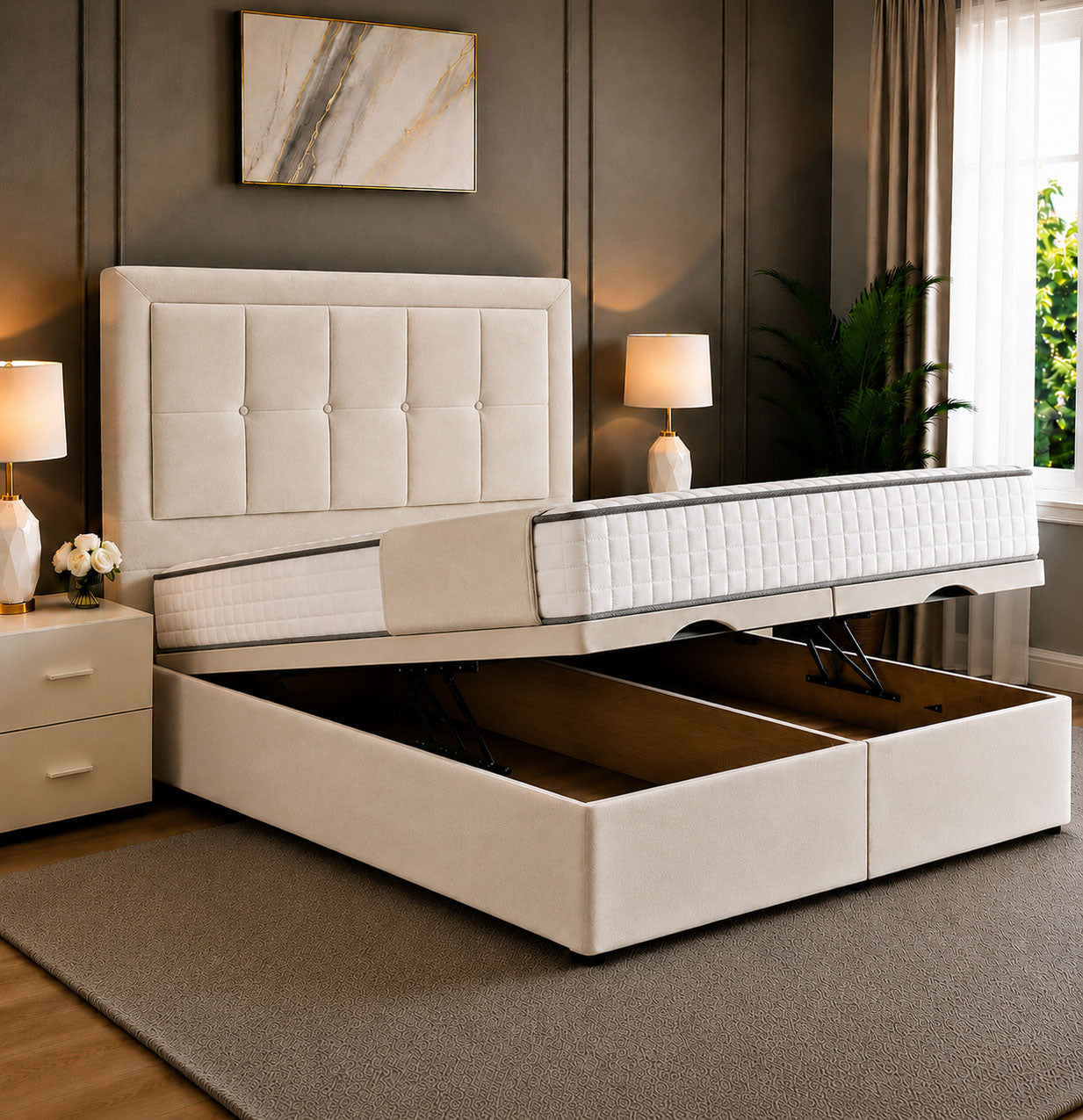 Linea Cubed Tufted Divan Storage Ottoman Bed Frame