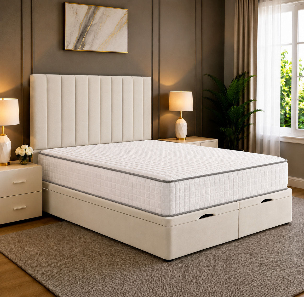 Loren Divan Storage Striped Ottoman Bed Frame