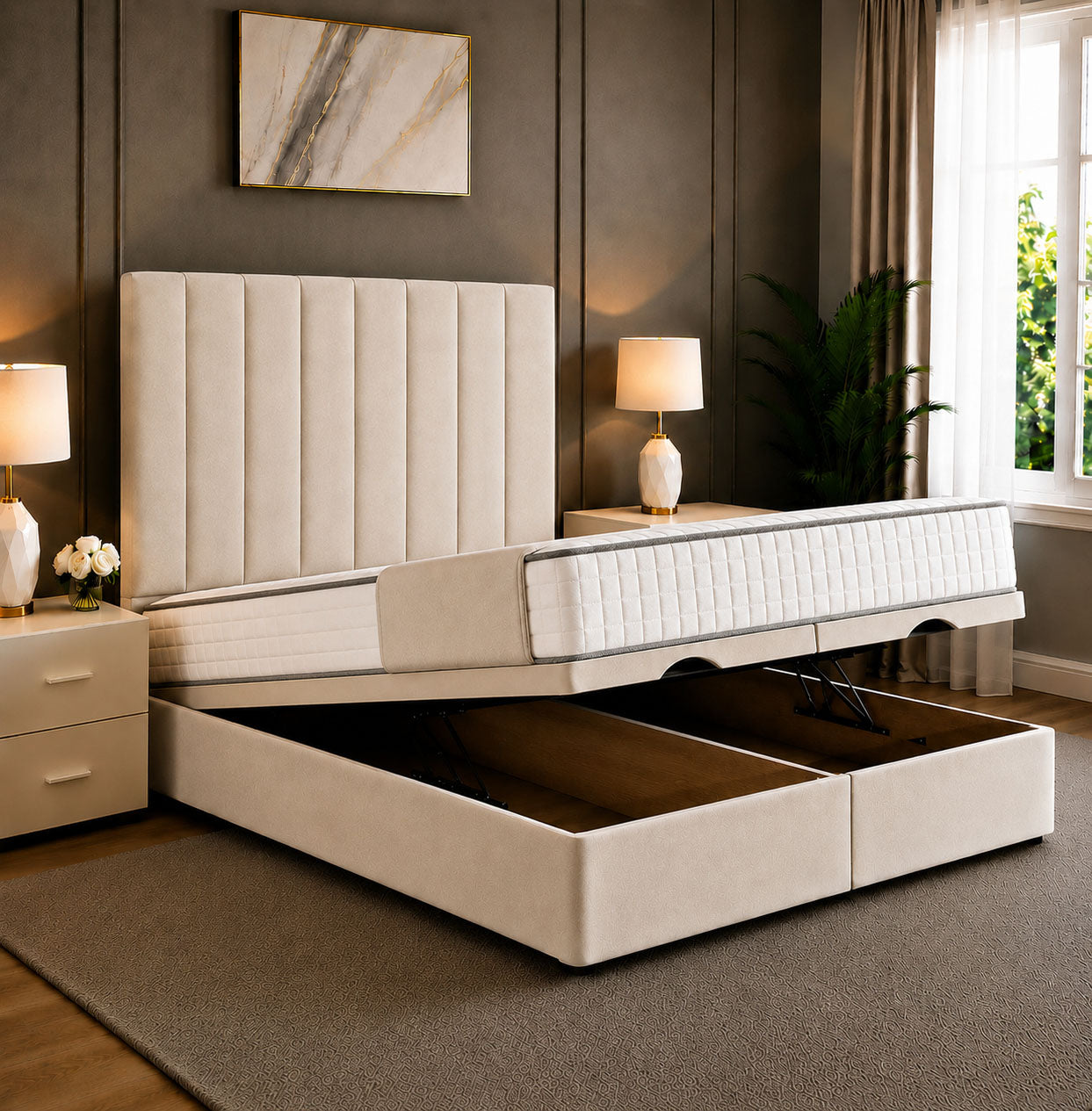 Loren Divan Storage Striped Ottoman Bed Frame