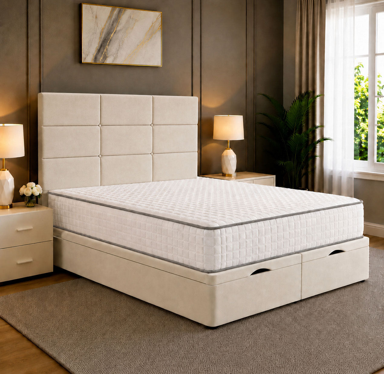 Lux Cubed Tufted Divan Storage Ottoman Bed Frame