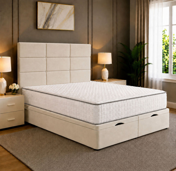 Lux Cubed Tufted Divan Storage Ottoman Bed Frame