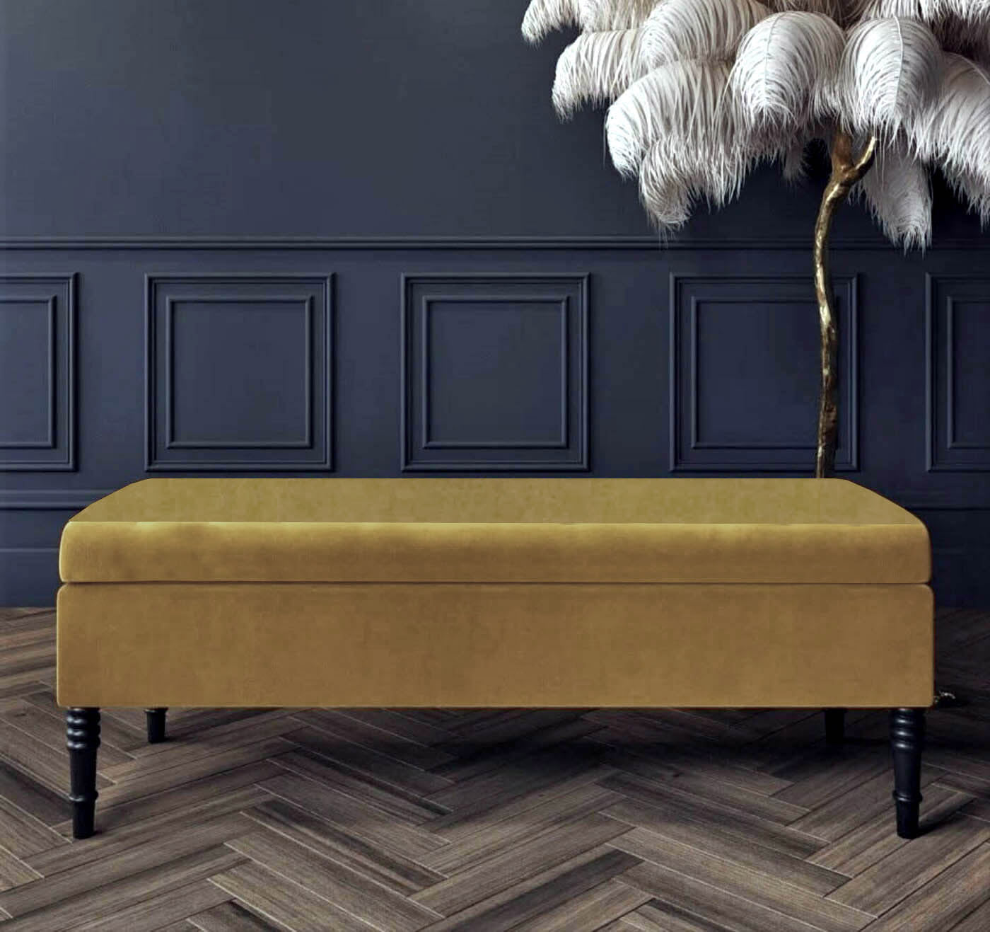 Safar Plain Upholstered Velvet Bench with Storage