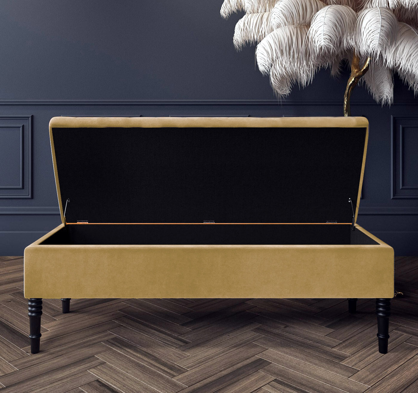 Safar Plain Upholstered Velvet Bench with Storage