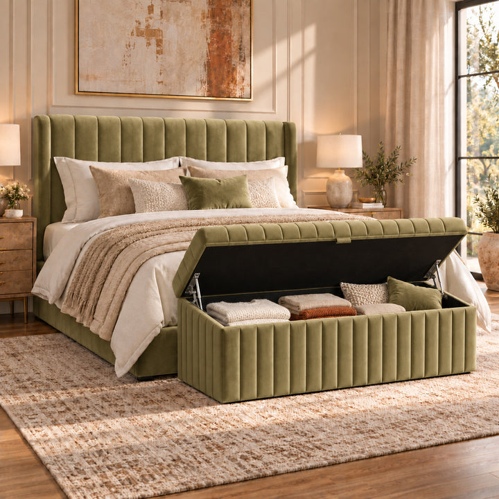 Lux Striped Ottoman Storage Box in Velvet
