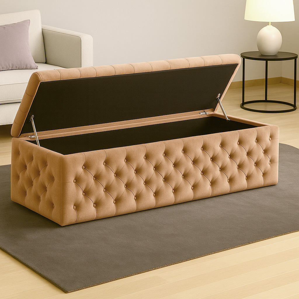 Lux Velvet Upholstered Chesterfield Storage Ottoman Box