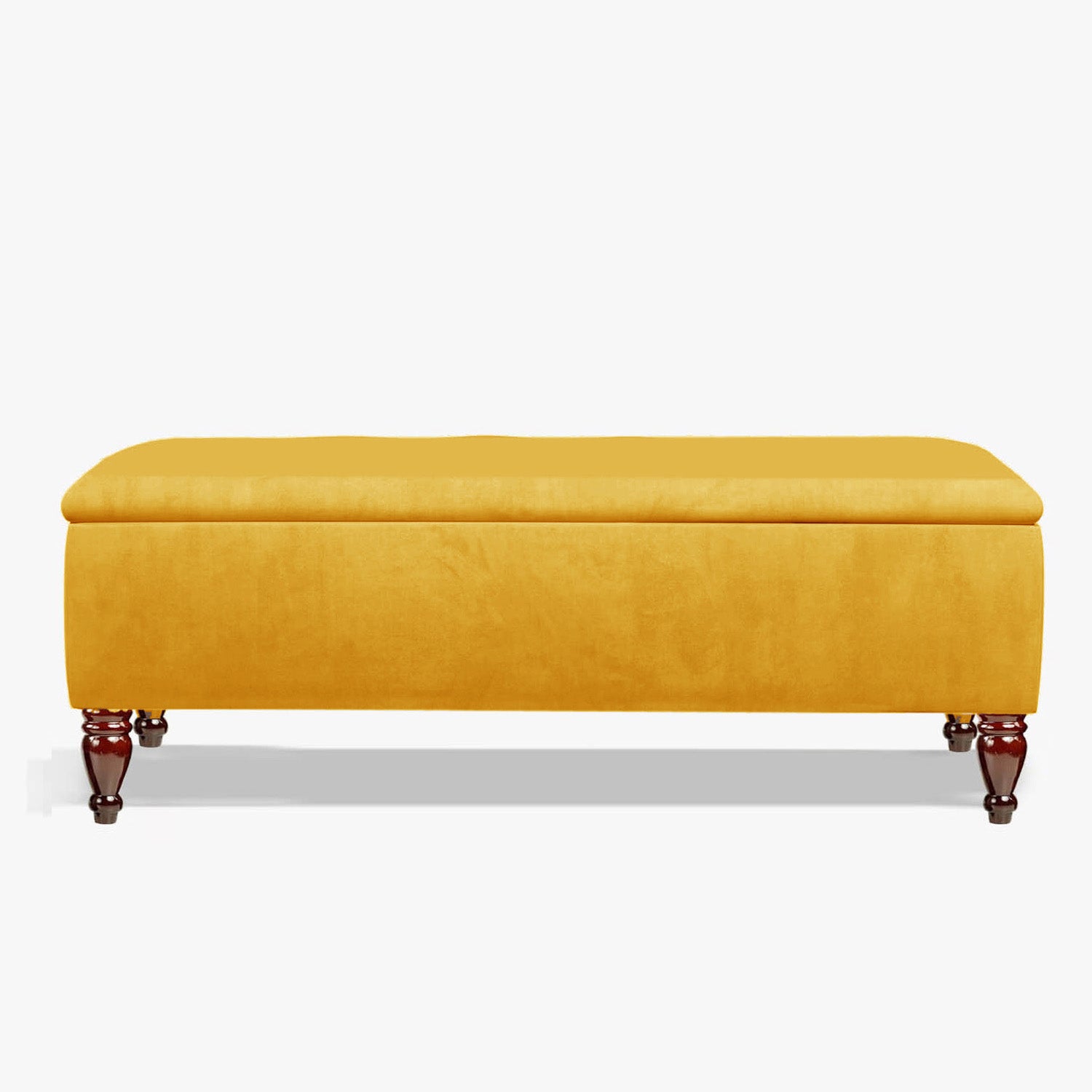 Mustard ottoman storage box with wooden legs, large ottoman box, upholstered blanket box, velvet upholstered coffee table, Yellow plush upholstered bench, 