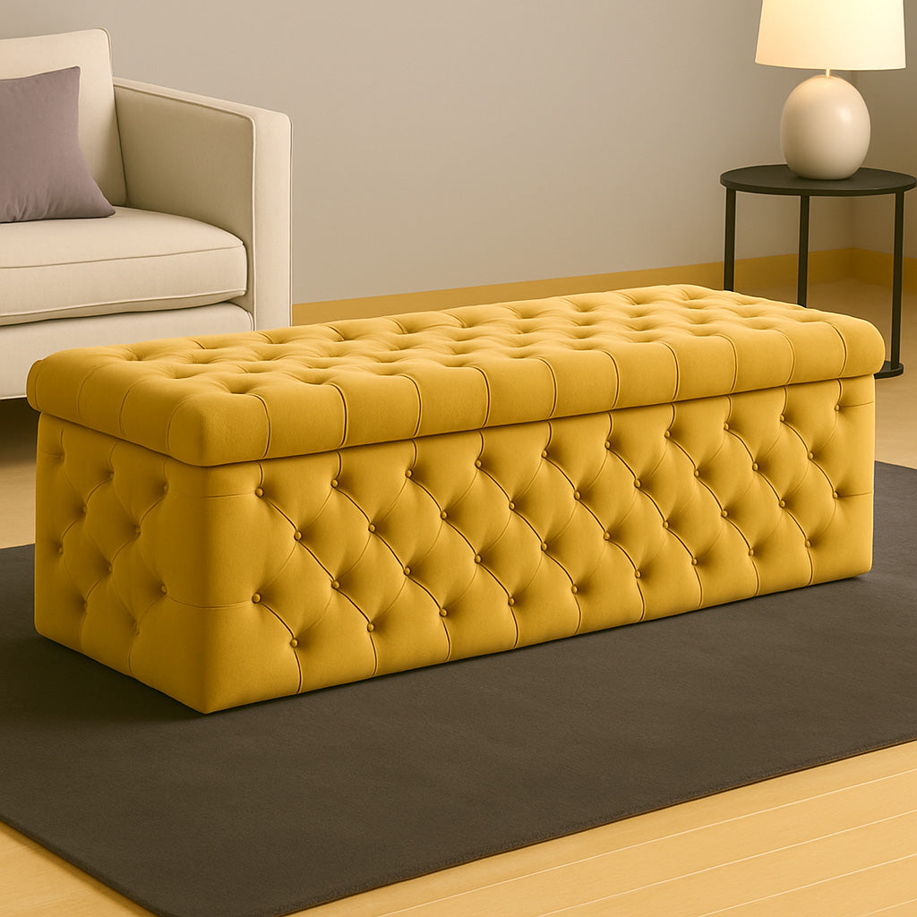 Lux Velvet Upholstered Chesterfield Storage Ottoman Box