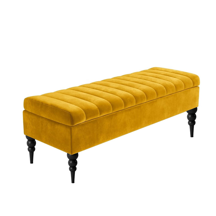 Mustard Gold plush velvet bench with storage, velvet shoe storage bench, hallway bench, end of bed bench with storage, ottoman footstool, shoe changing bench, window seating bench, velvet end of bed table, footrest