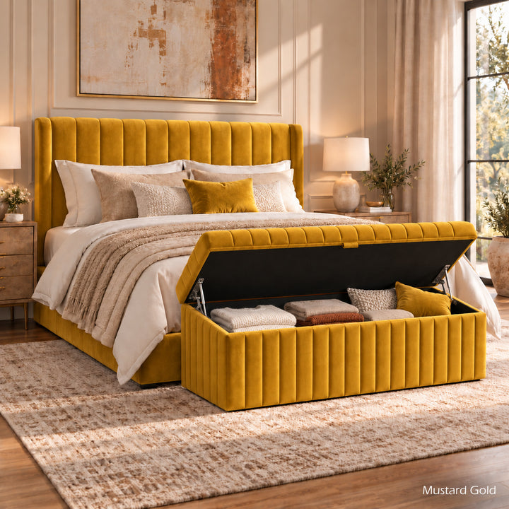 Lux Striped Ottoman Storage Box in Velvet