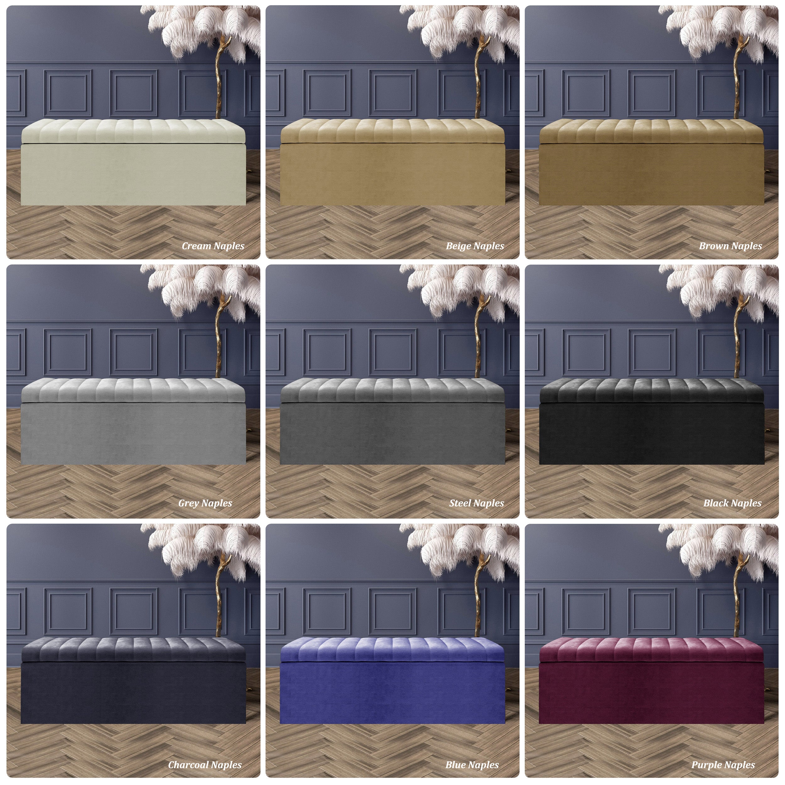 Large Safar Naples Ottoman Storage Box - Striped Upholstered Blanket Box