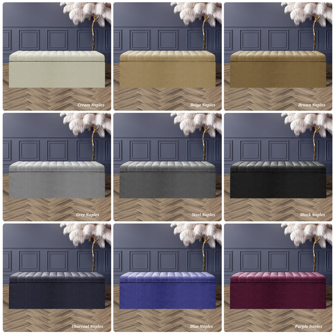 Large Safar Naples Ottoman Storage Box - Striped Upholstered Blanket Box