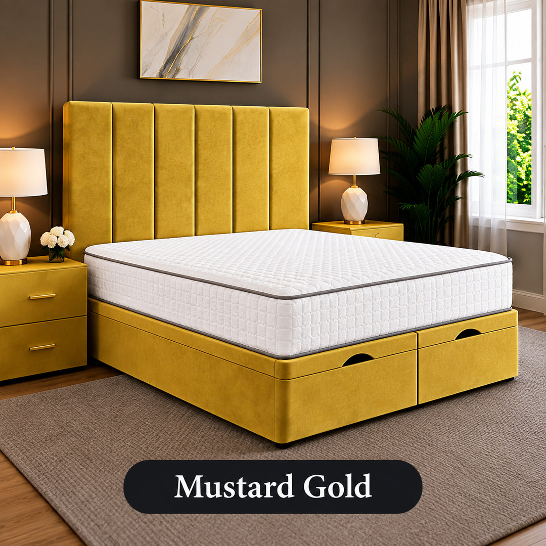 Eva Divan Storage Striped Ottoman Bed Frame
