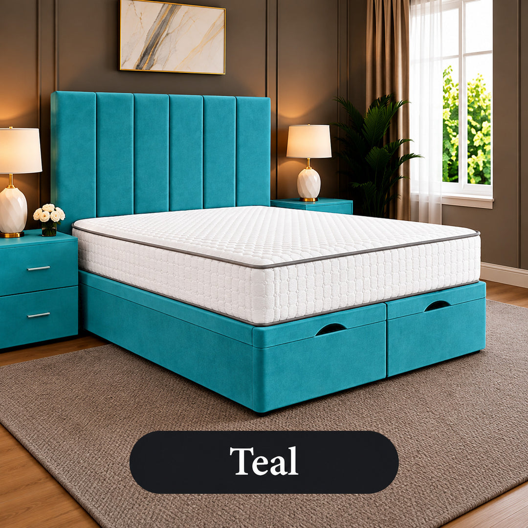 Eva Divan Storage Striped Ottoman Bed Frame