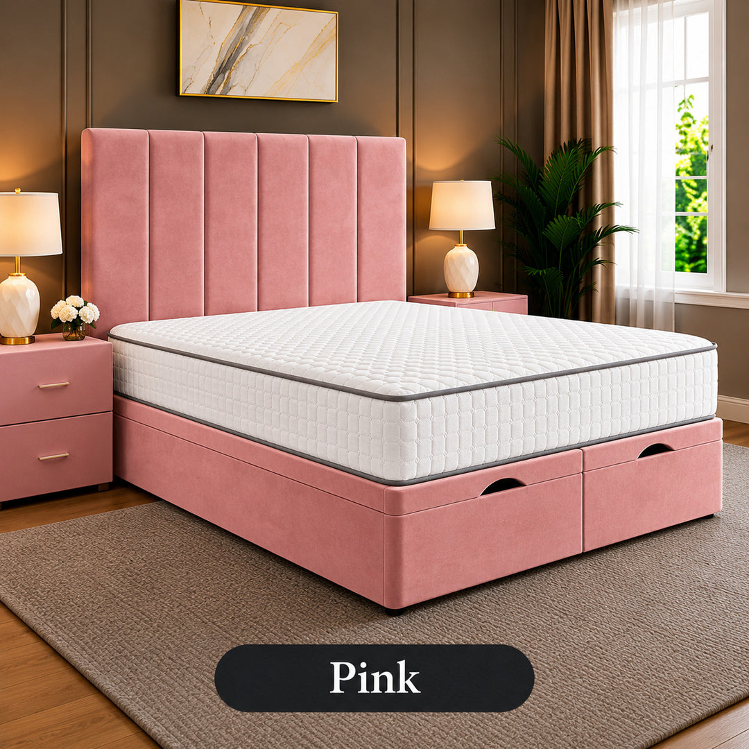Eva Divan Storage Striped Ottoman Bed Frame