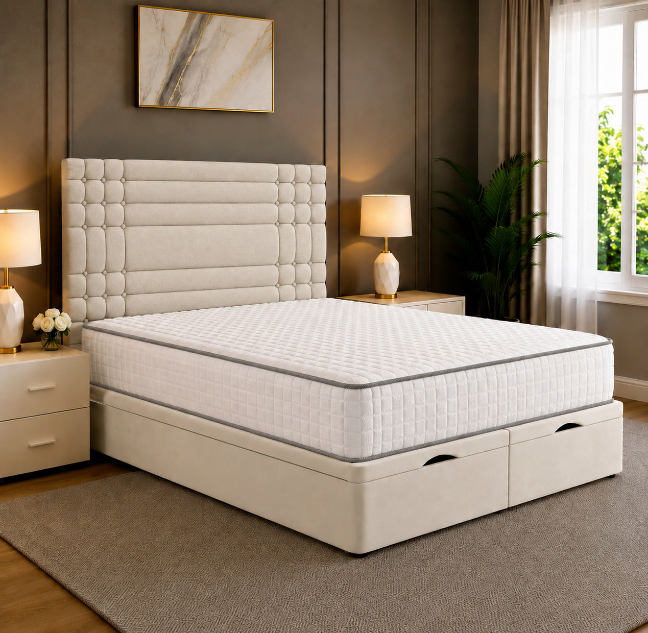 Persia Linear Panel Divan Ottoman Storage Bed Frame