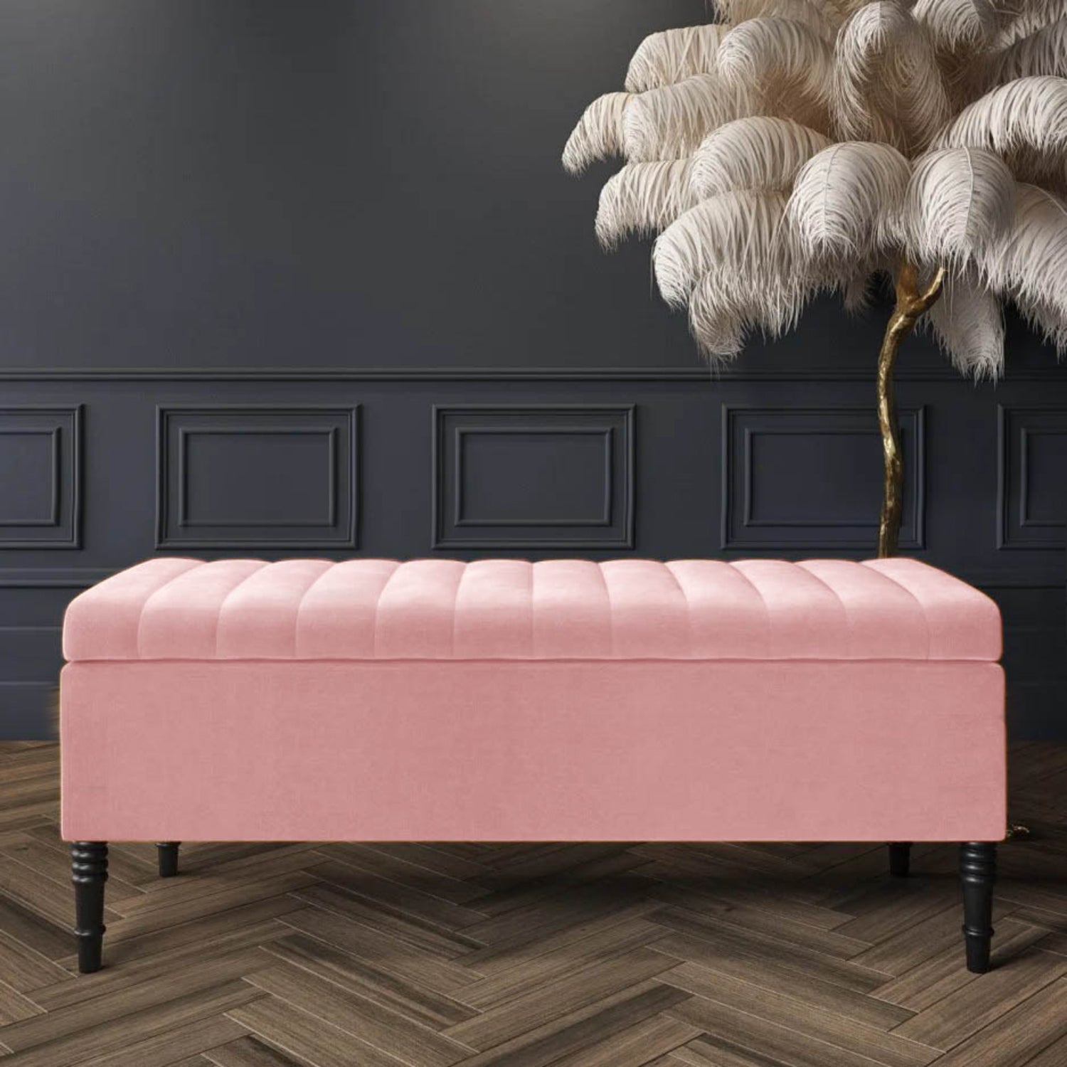 Paris Striped Ottoman Bench with storage R M Furnishers