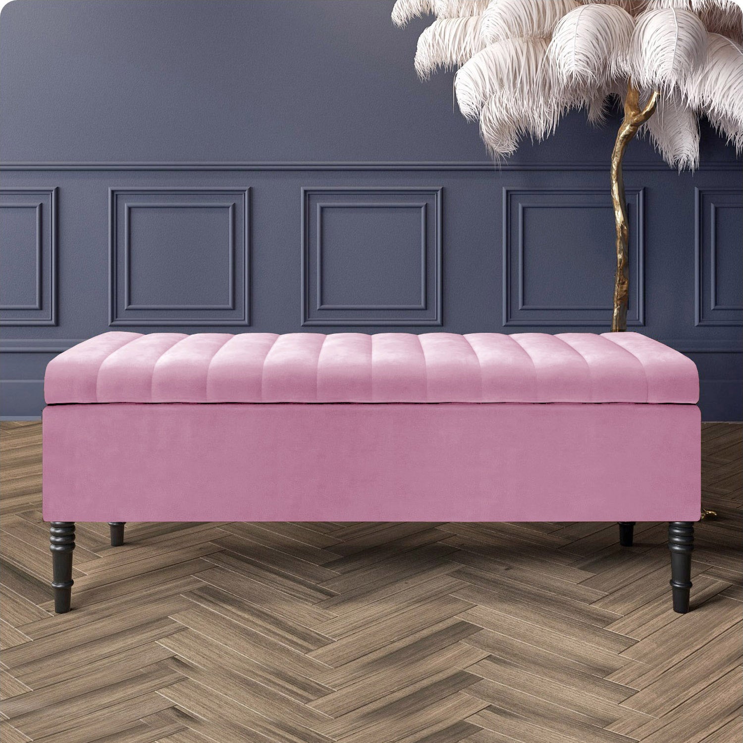 Paris Striped Ottoman Bench with storage