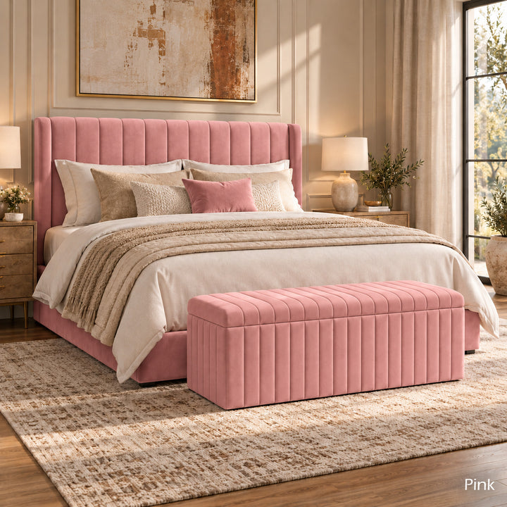 Lux Striped Ottoman Storage Box in Velvet