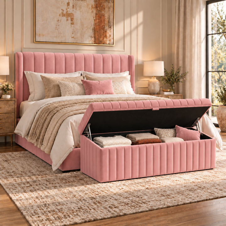 Lux Striped Ottoman Storage Box in Velvet