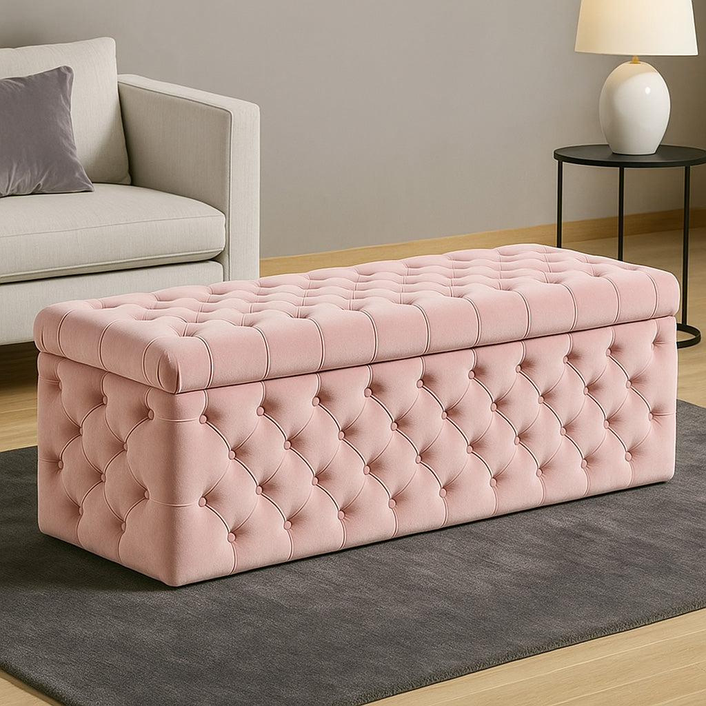 Lux Velvet Upholstered Chesterfield Storage Ottoman Box