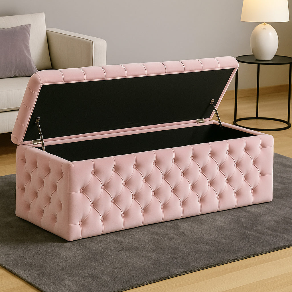 Lux Velvet Upholstered Chesterfield Storage Ottoman Box