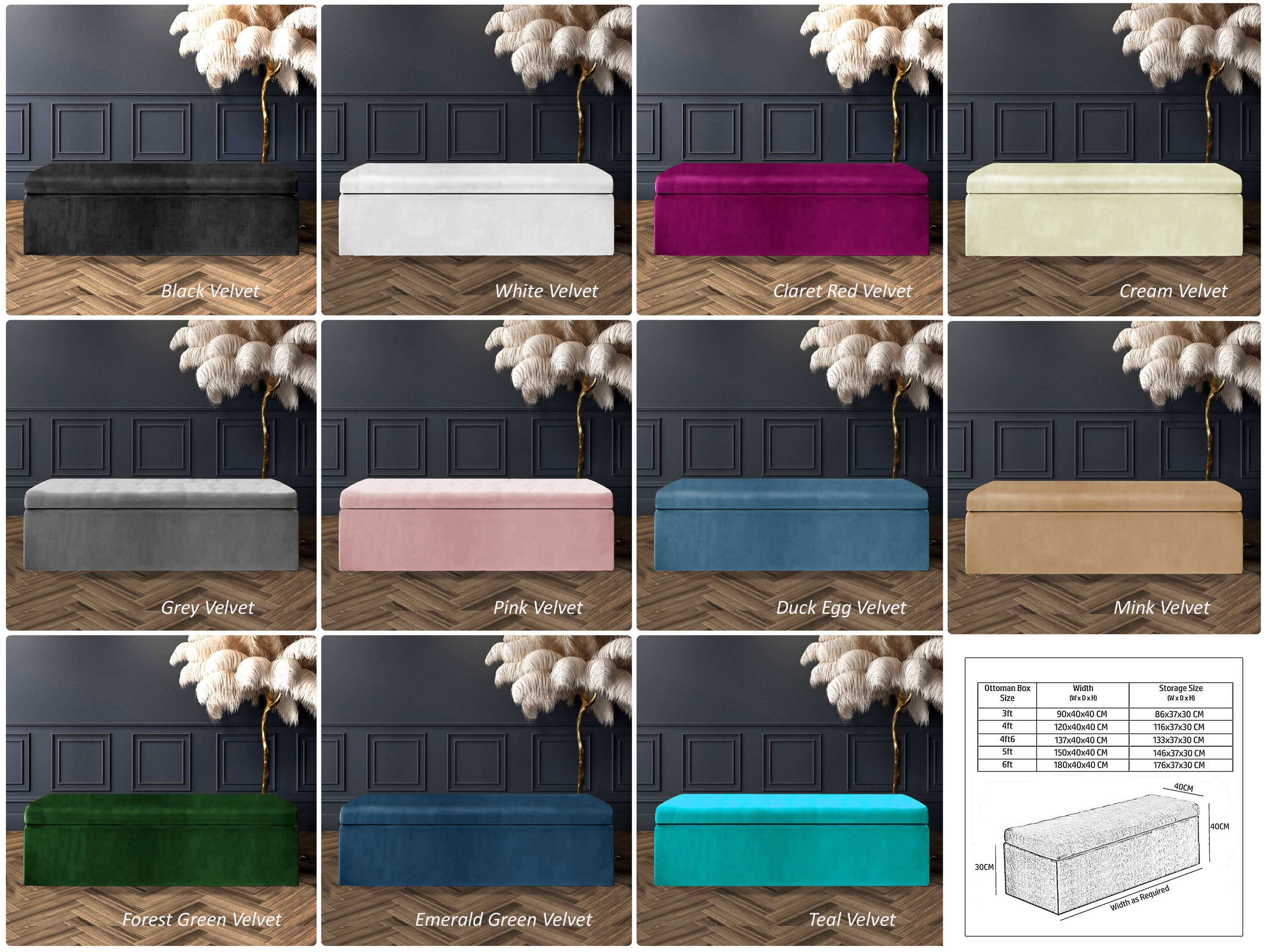 plush velvet ottoman storage box with plain lid, plain upholstered ottoman box, plain end of bed bench, plain topper ottoman bench with storage