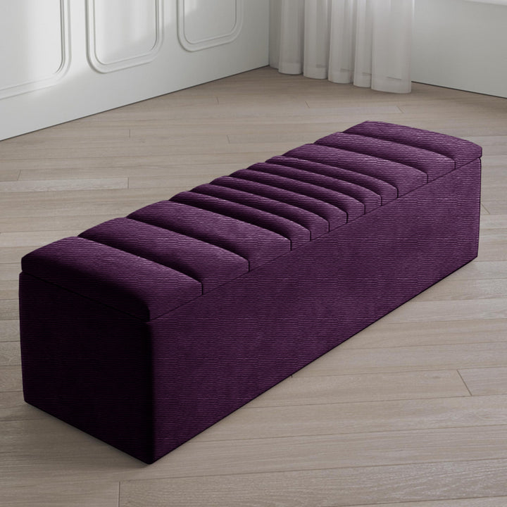 Large Naples Ottoman Storage Box - Striped Upholstered Blanket Box