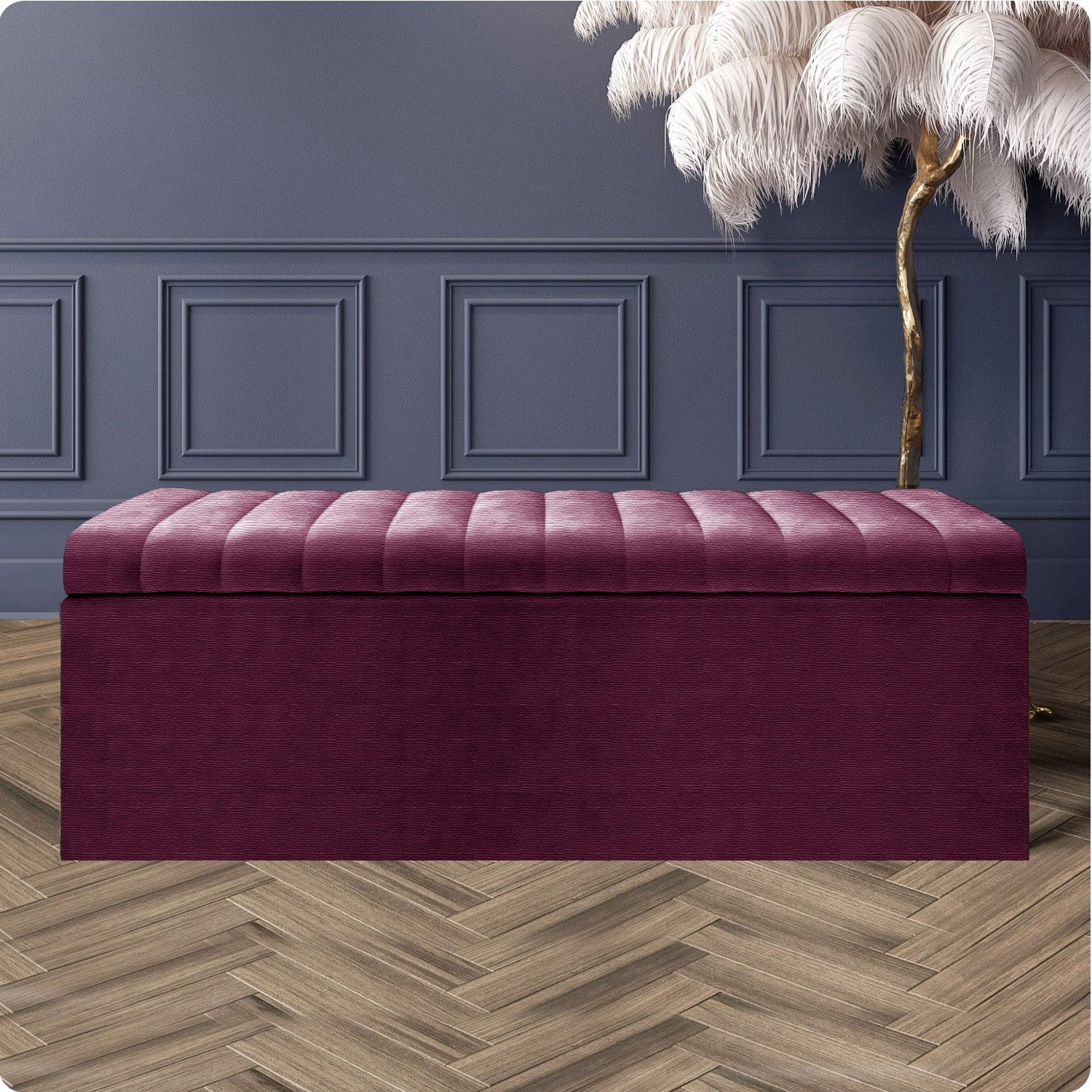 Large Safar Naples Ottoman Storage Box - Striped Upholstered Blanket Box