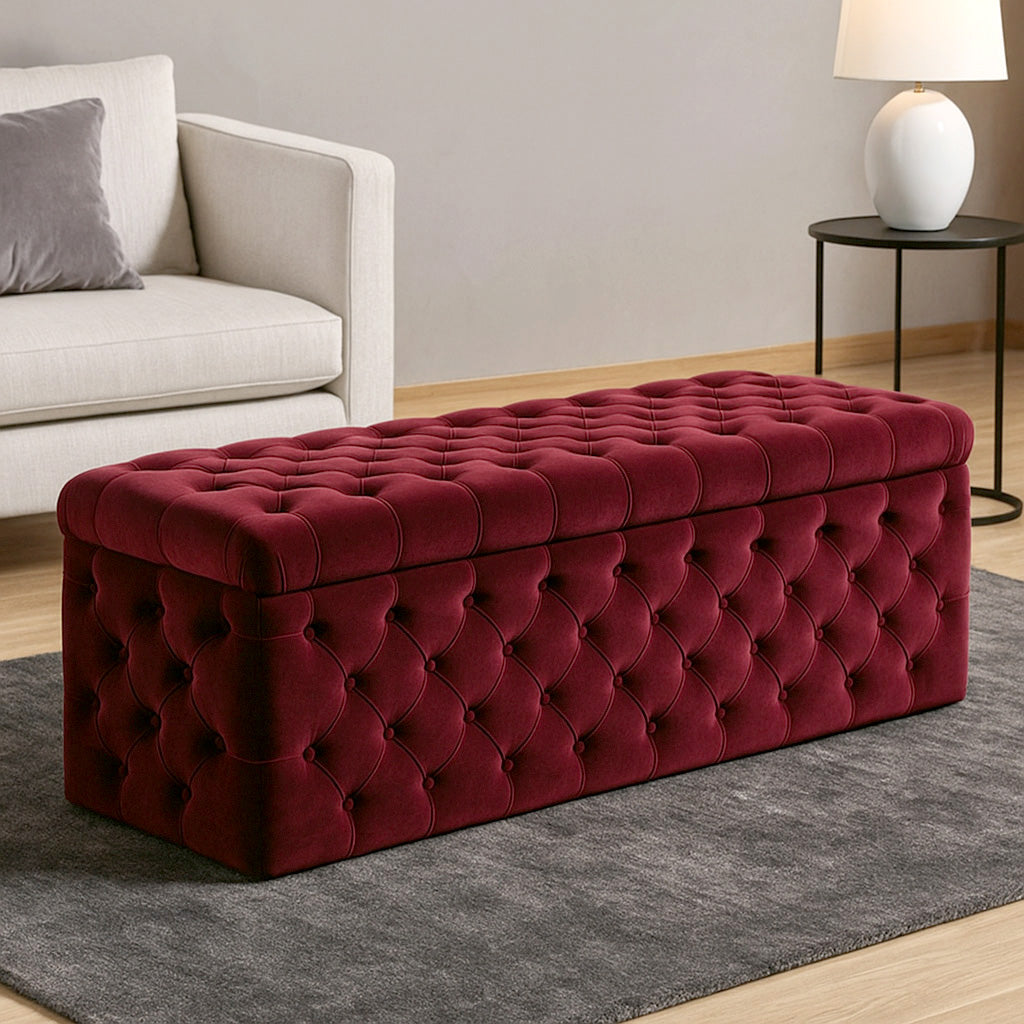 Lux Velvet Upholstered Chesterfield Storage Ottoman Box