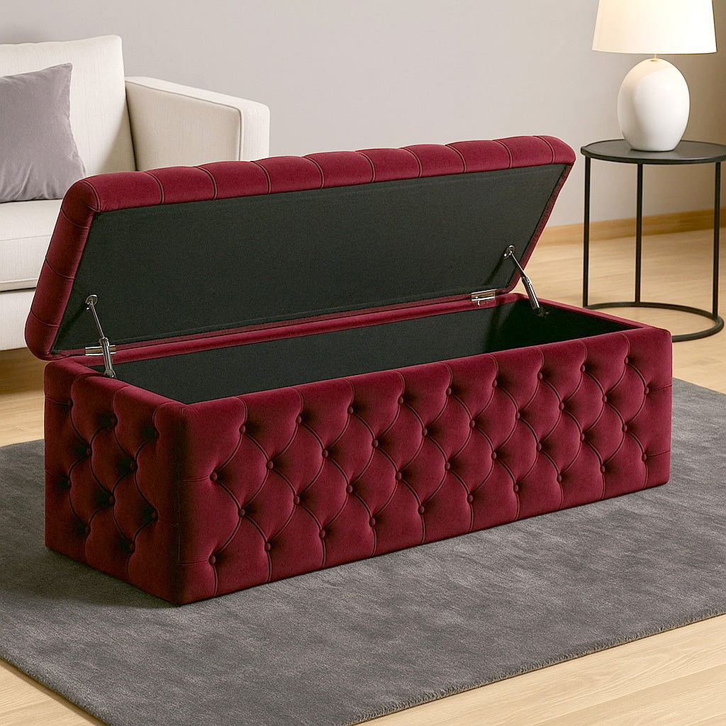 Lux Velvet Upholstered Chesterfield Storage Ottoman Box