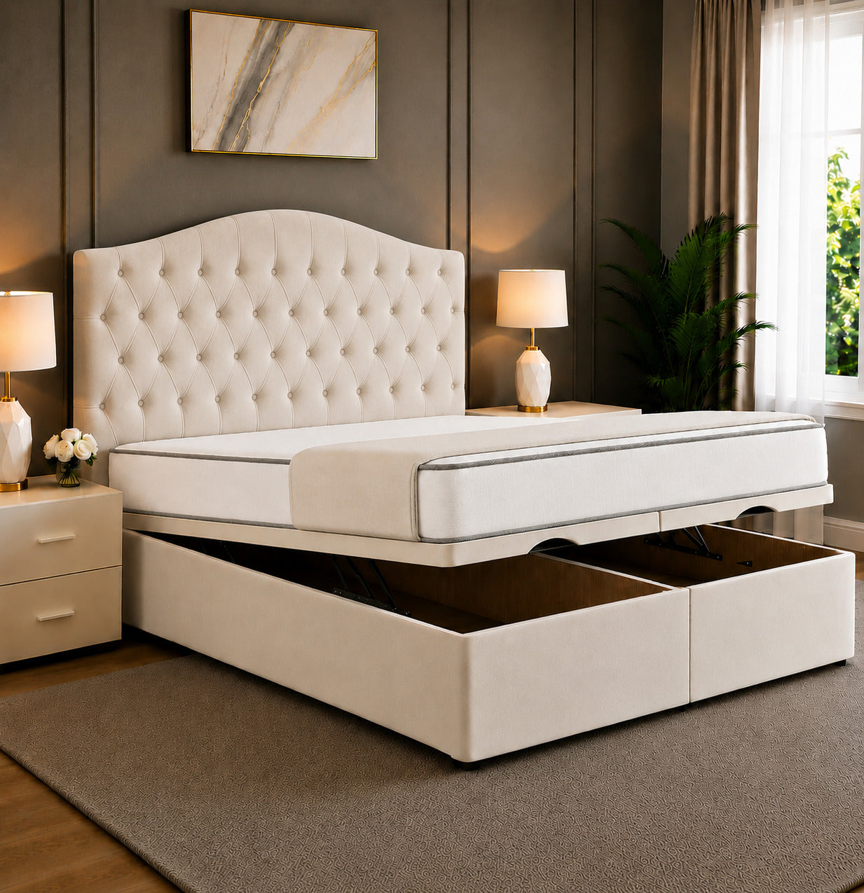Roya Chesterfield Tufted Divan Storage Ottoman Bed Frame
