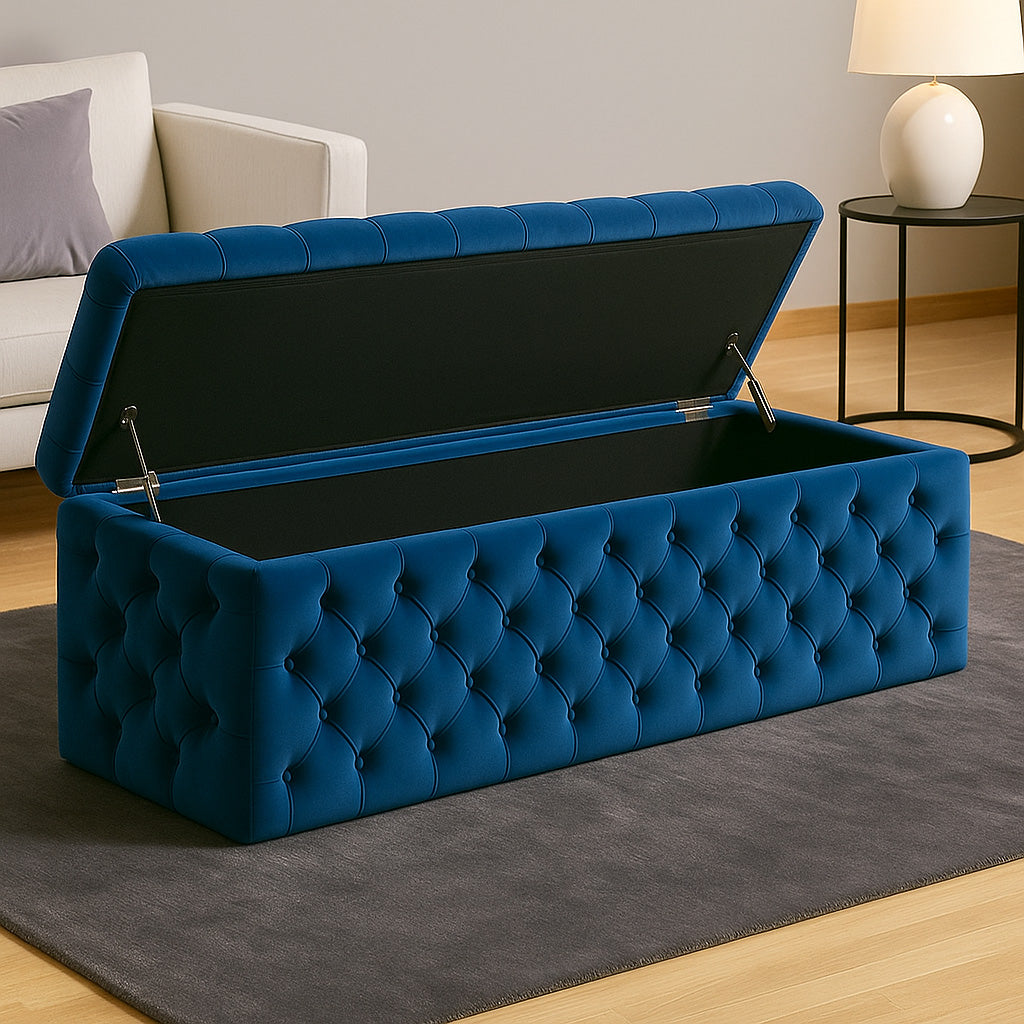 Lux Velvet Upholstered Chesterfield Storage Ottoman Box