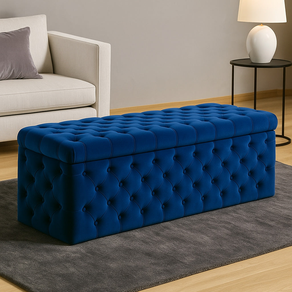 Lux Velvet Upholstered Chesterfield Storage Ottoman Box