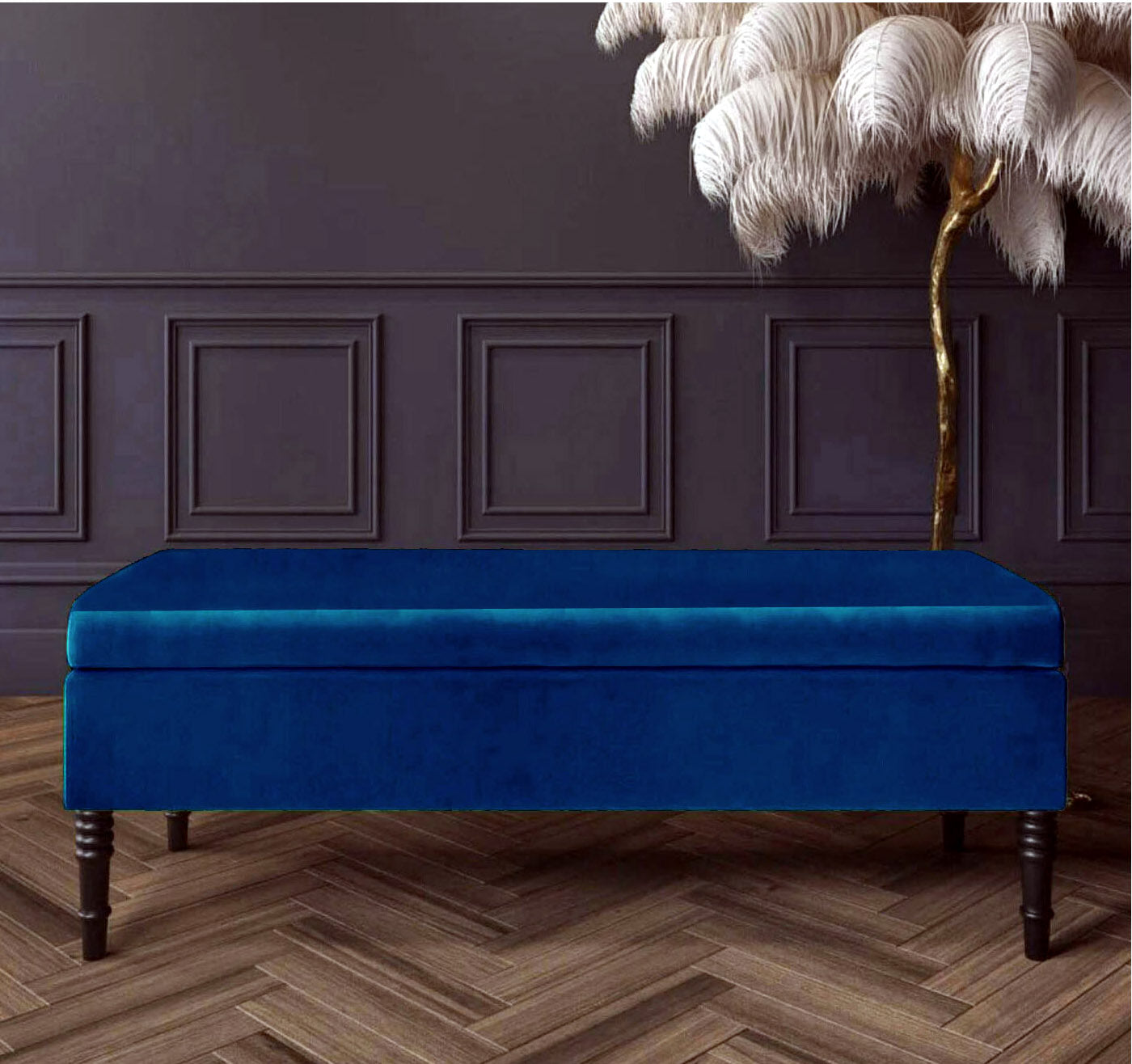 Safar Plain Upholstered Velvet Bench with Storage