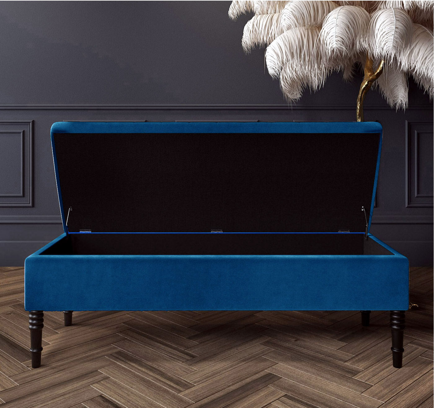Safar Plain Upholstered Velvet Bench with Storage