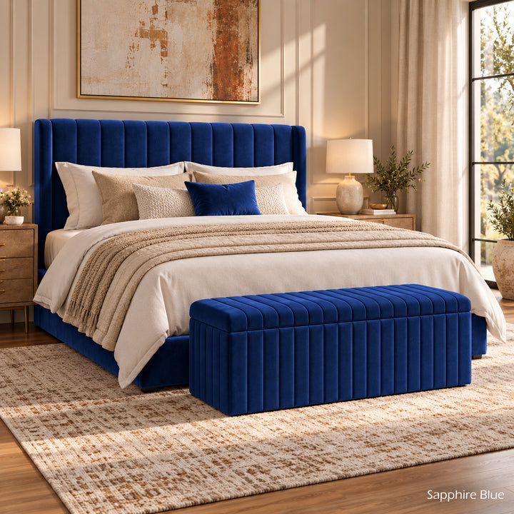 Lux Striped Ottoman Storage Box in Velvet