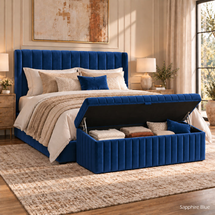 Lux Striped Ottoman Storage Box in Velvet