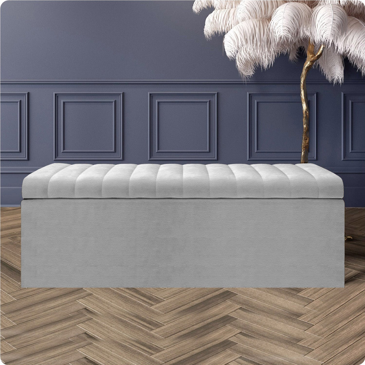 Large Safar Naples Ottoman Storage Box - Striped Upholstered Blanket Box