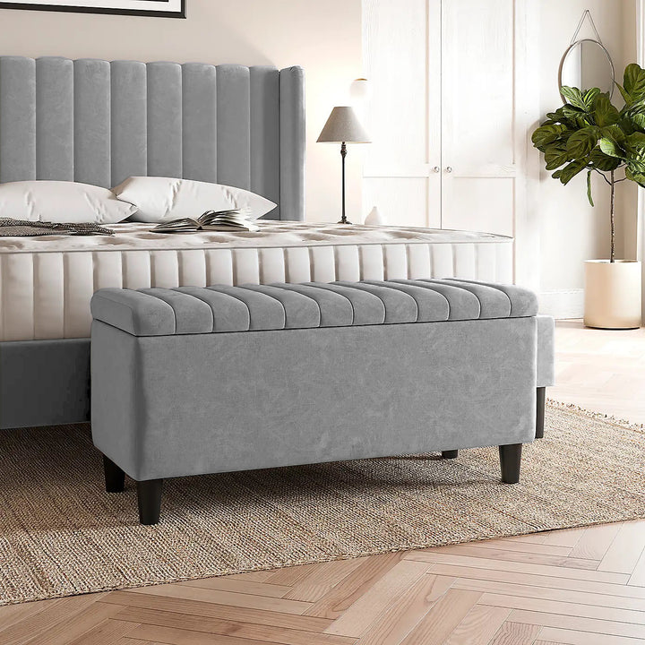 silver Plush velvet upholstered blanket box, Teal velvet bench with storage, Large upholstered blanket box with legs, Velvet Upholstered Footstool, Rectangle Coffee Table, Ottoman storage box