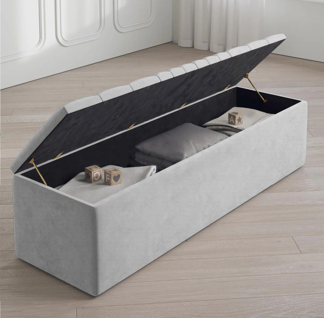 Large Naples Ottoman Storage Box - Striped Upholstered Blanket Box