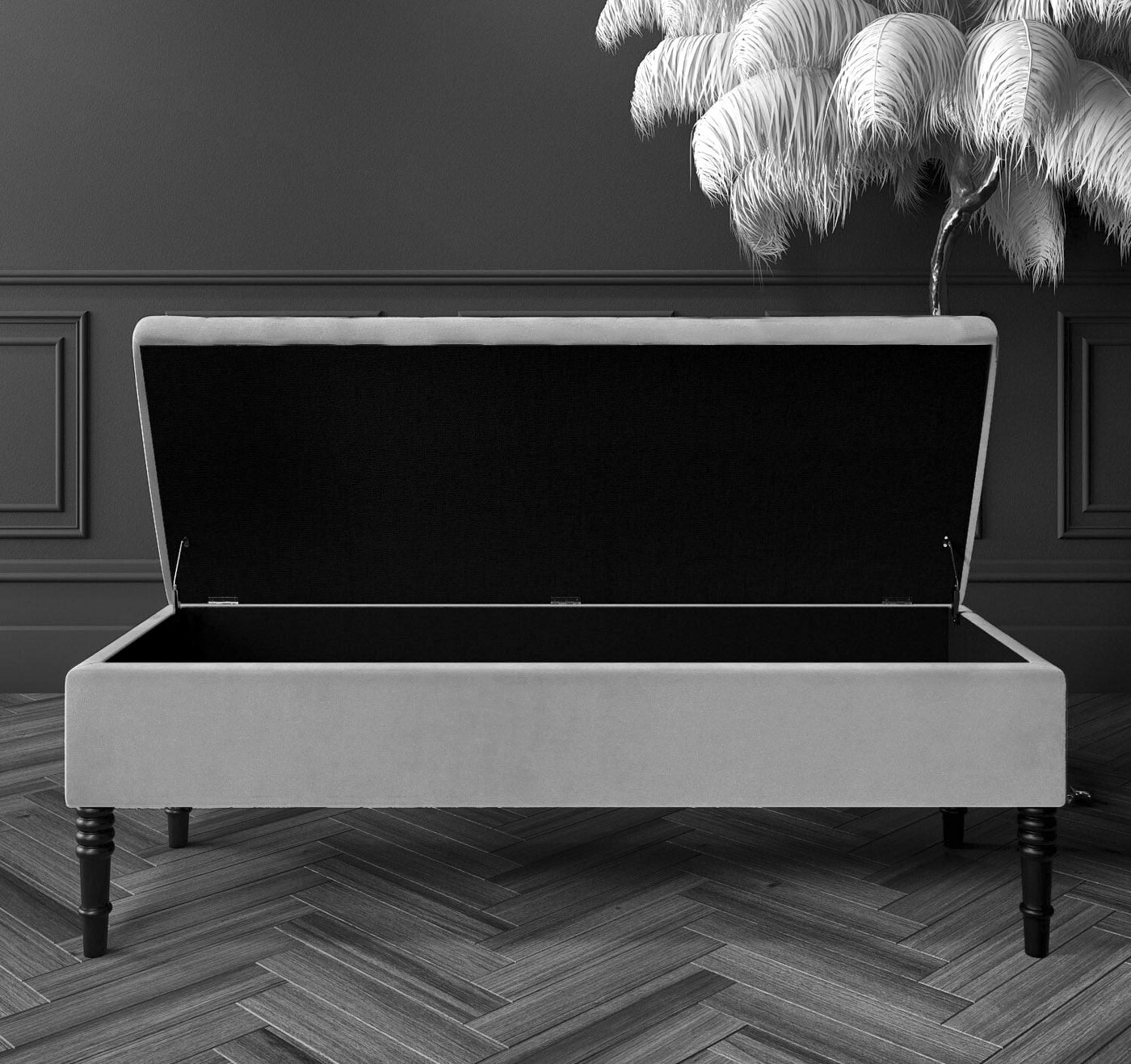 Safar Plain Upholstered Velvet Bench with Storage
