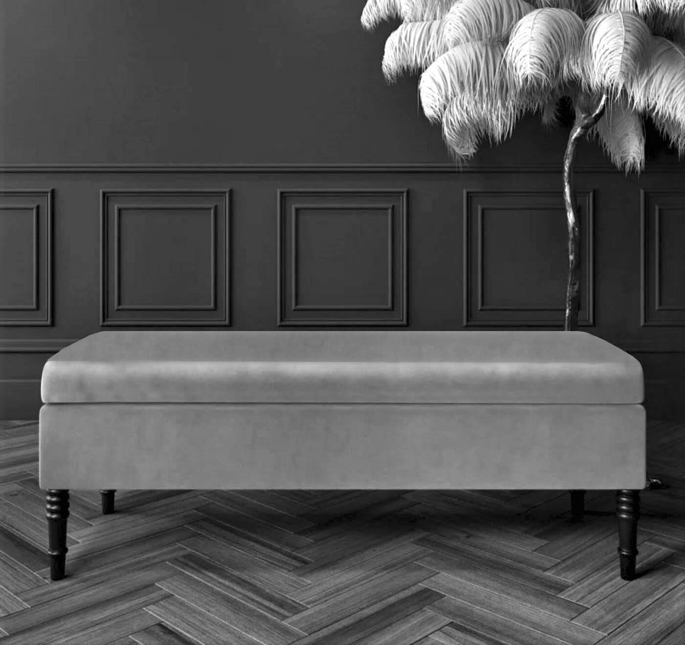 Safar Plain Upholstered Velvet Bench with Storage