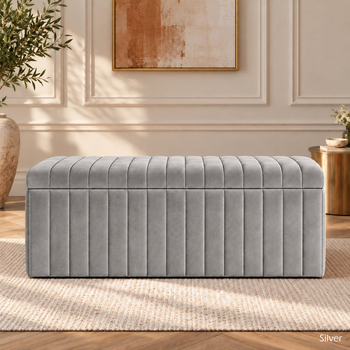 Lux Striped Ottoman Storage Box in Velvet