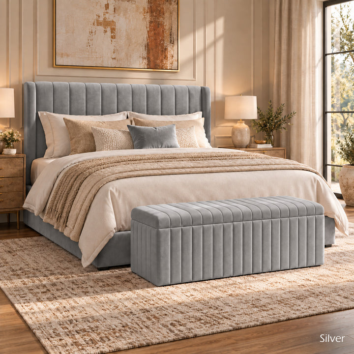 Lux Striped Ottoman Storage Box in Velvet